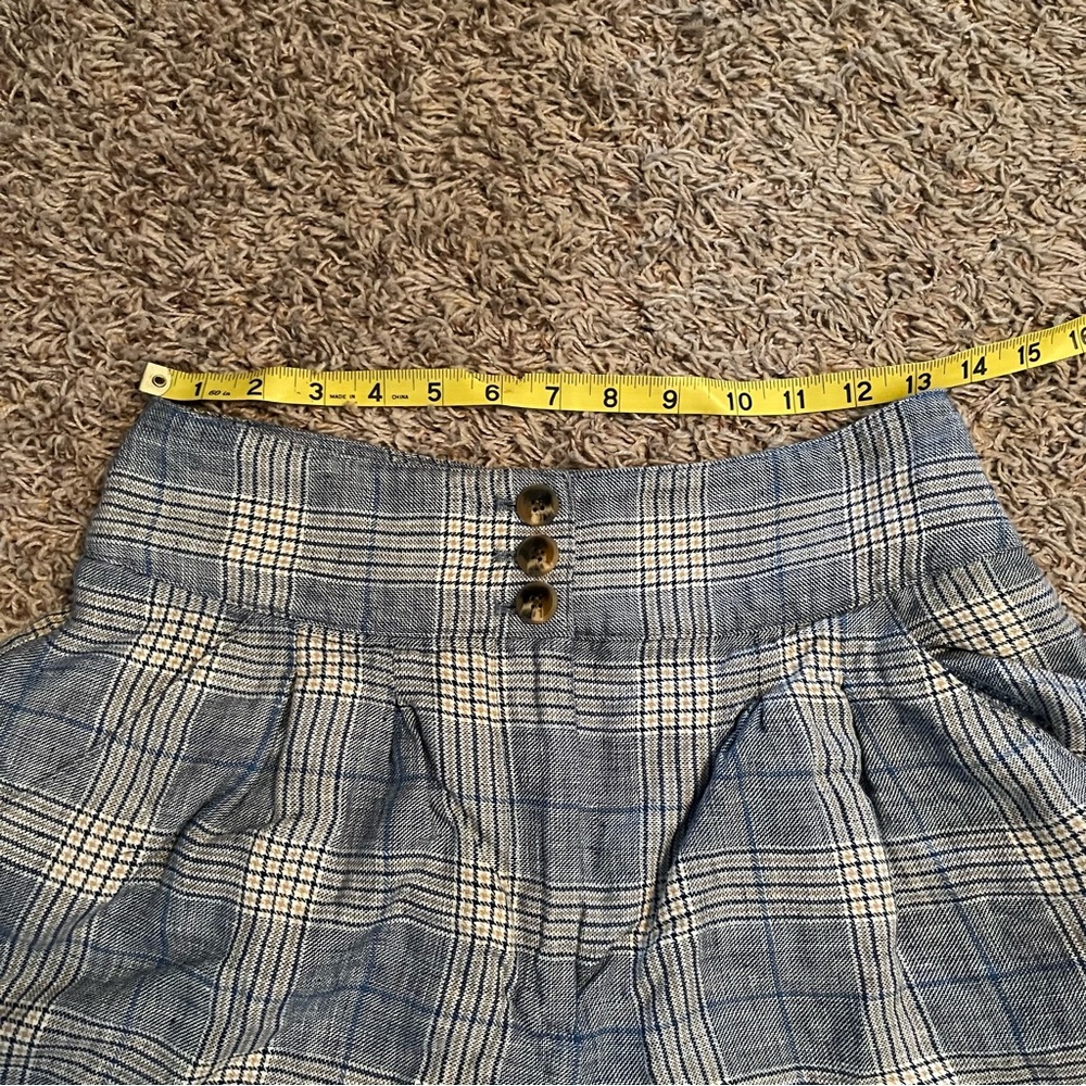 VERONICA BEARD Alicia Windowpane Plaid 100% Linen Shorts Pleated Blue Multi Sz6 - Picture 11 of 15